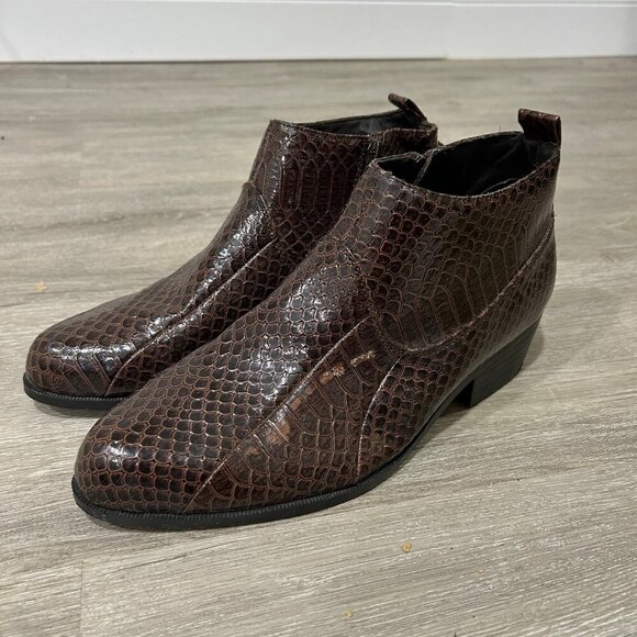 Miralto Vintage Faux Crocodile Skin Brown Zip Up Short Boots Women’s Size 10 - Picture 1 of 7